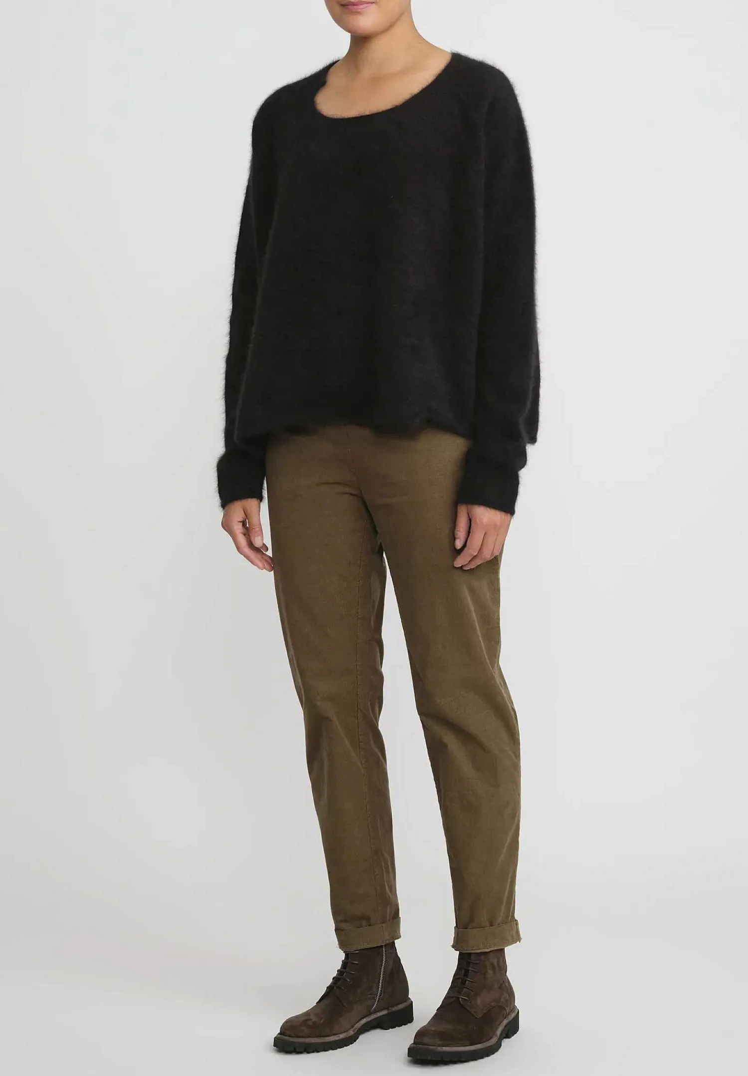 Rundholz Raccoon Hair Short Crewneck Sweater In Black