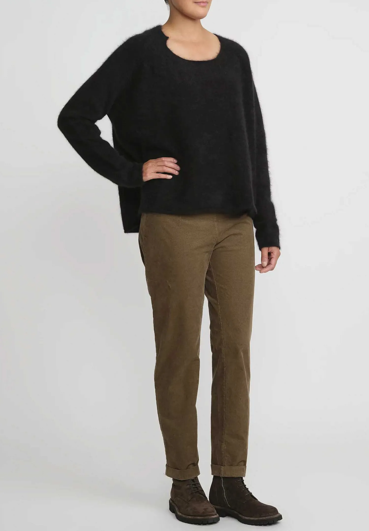 Rundholz Raccoon Hair Short Crewneck Sweater In Black