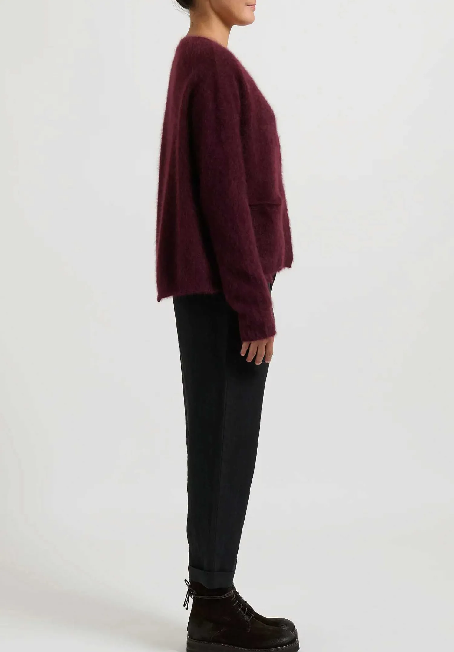 Rundholz Racoon Hair Knit Cardigan In Umbra Merlot Red