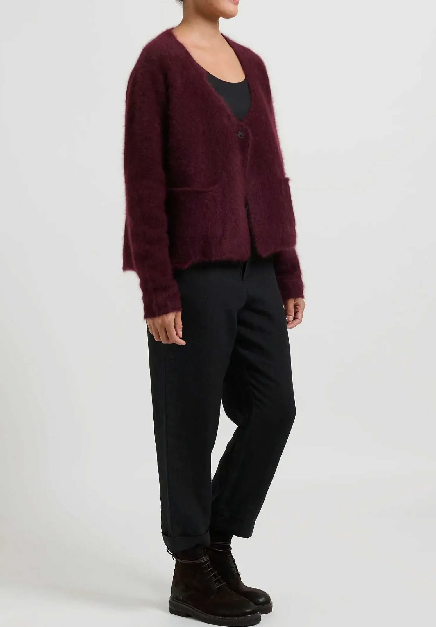 Rundholz Racoon Hair Knit Cardigan In Umbra Merlot Red
