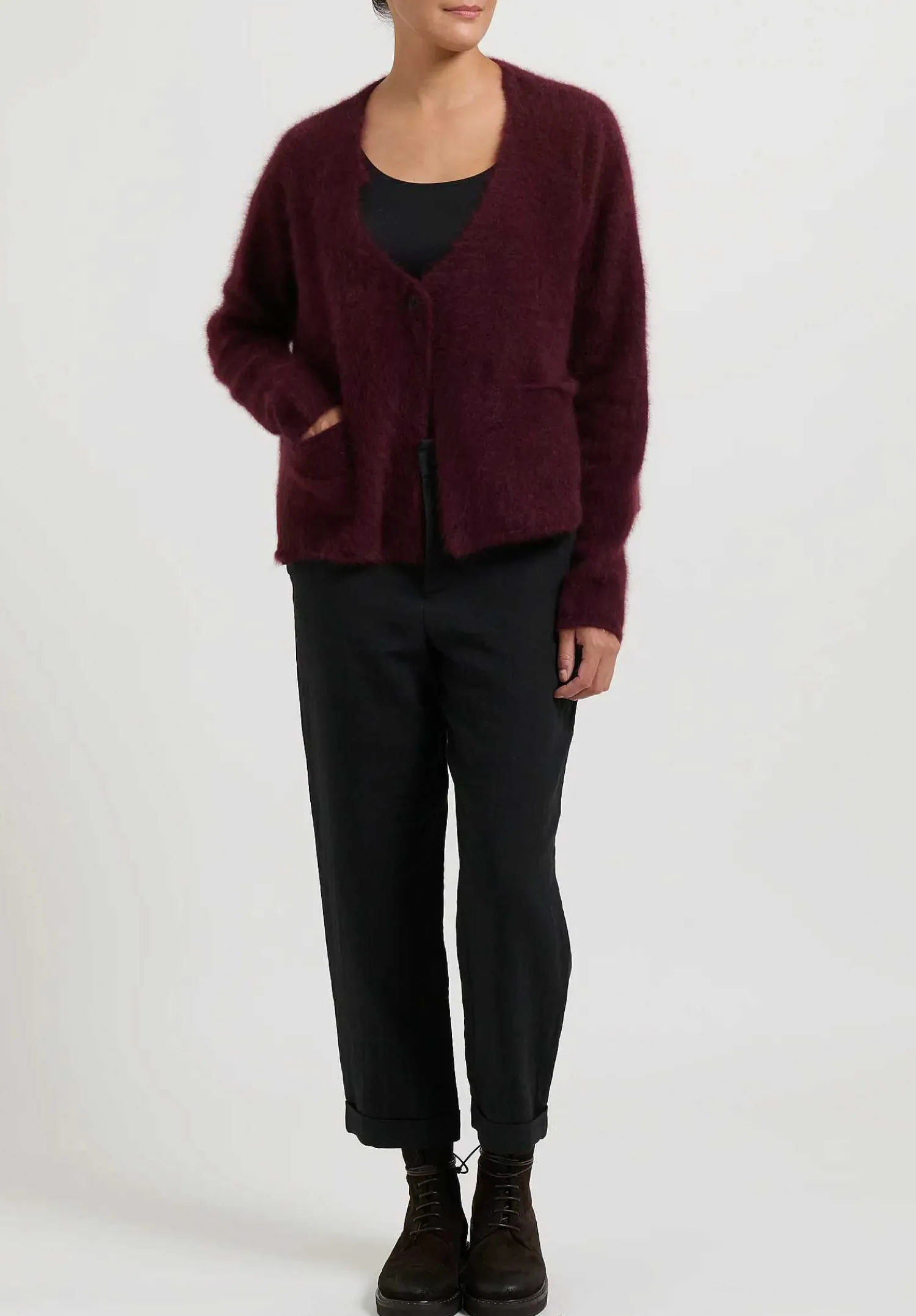 Rundholz Racoon Hair Knit Cardigan In Umbra Merlot Red