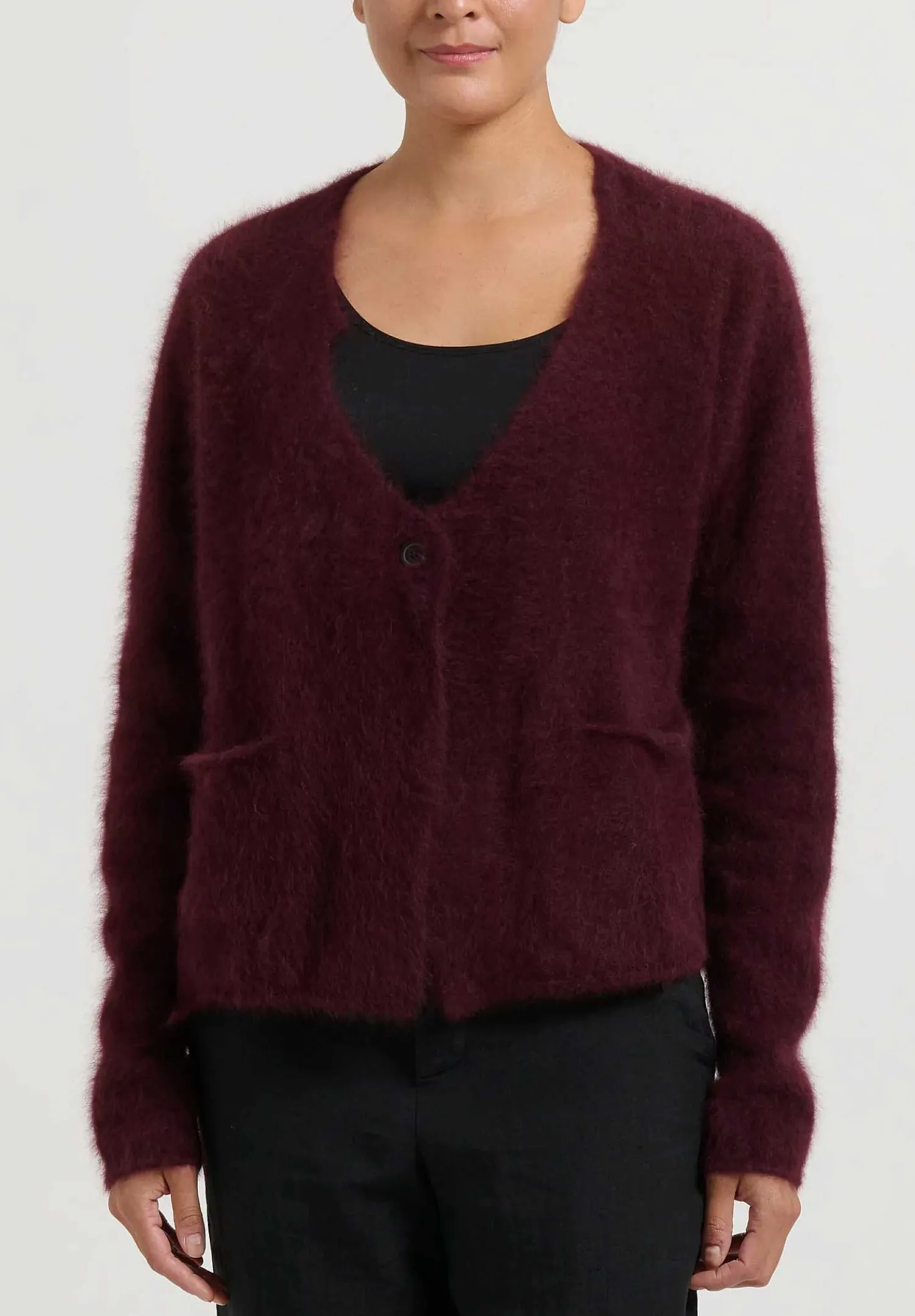 Rundholz Racoon Hair Knit Cardigan In Umbra Merlot Red