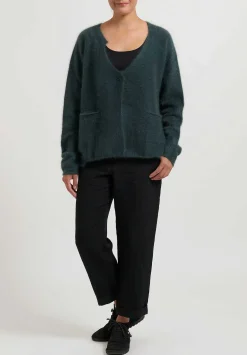 Rundholz Racoon Hair Knit Cardigan In Kobalt Moss Green