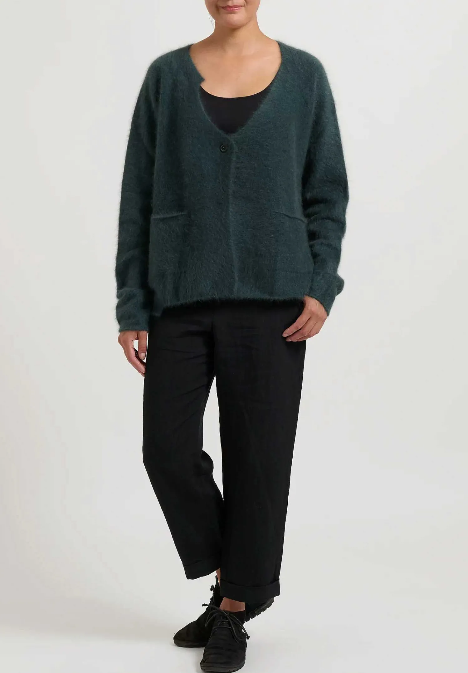 Rundholz Racoon Hair Knit Cardigan In Kobalt Moss Green