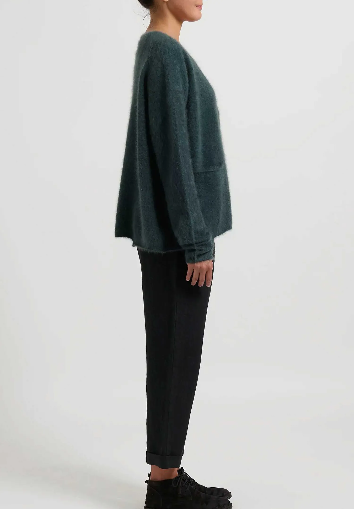Rundholz Racoon Hair Knit Cardigan In Kobalt Moss Green