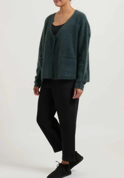 Rundholz Racoon Hair Knit Cardigan In Kobalt Moss Green