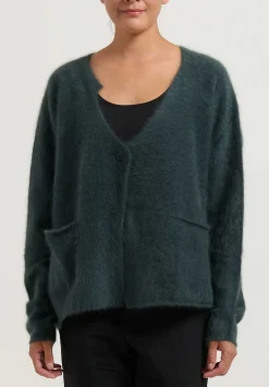 Rundholz Racoon Hair Knit Cardigan In Kobalt Moss Green