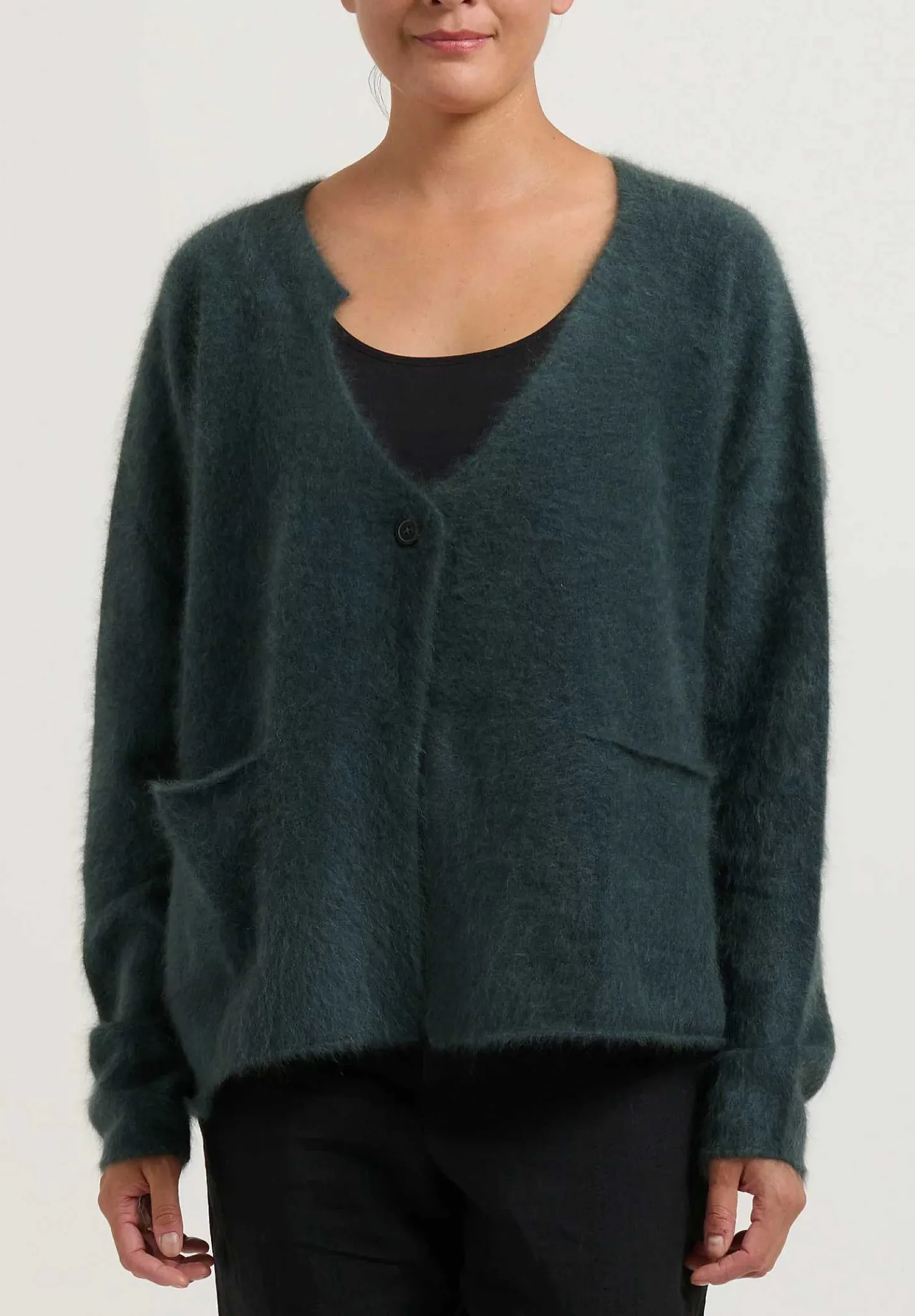 Rundholz Racoon Hair Knit Cardigan In Kobalt Moss Green
