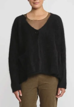 Rundholz Racoon Hair Knit Cardigan In Black