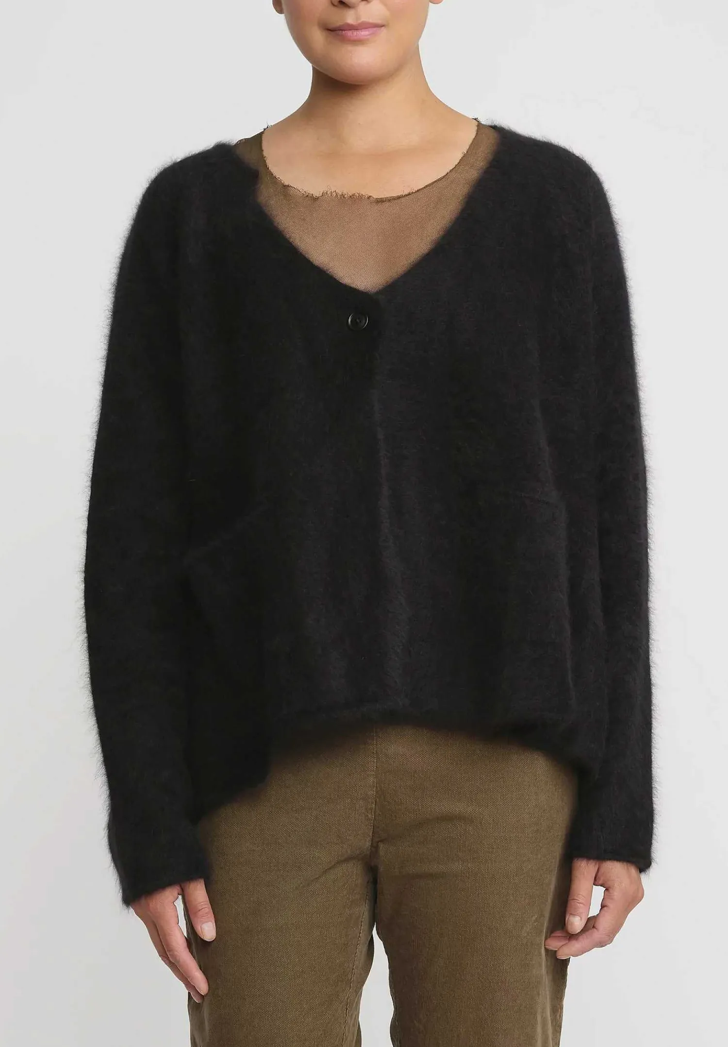 Rundholz Racoon Hair Knit Cardigan In Black
