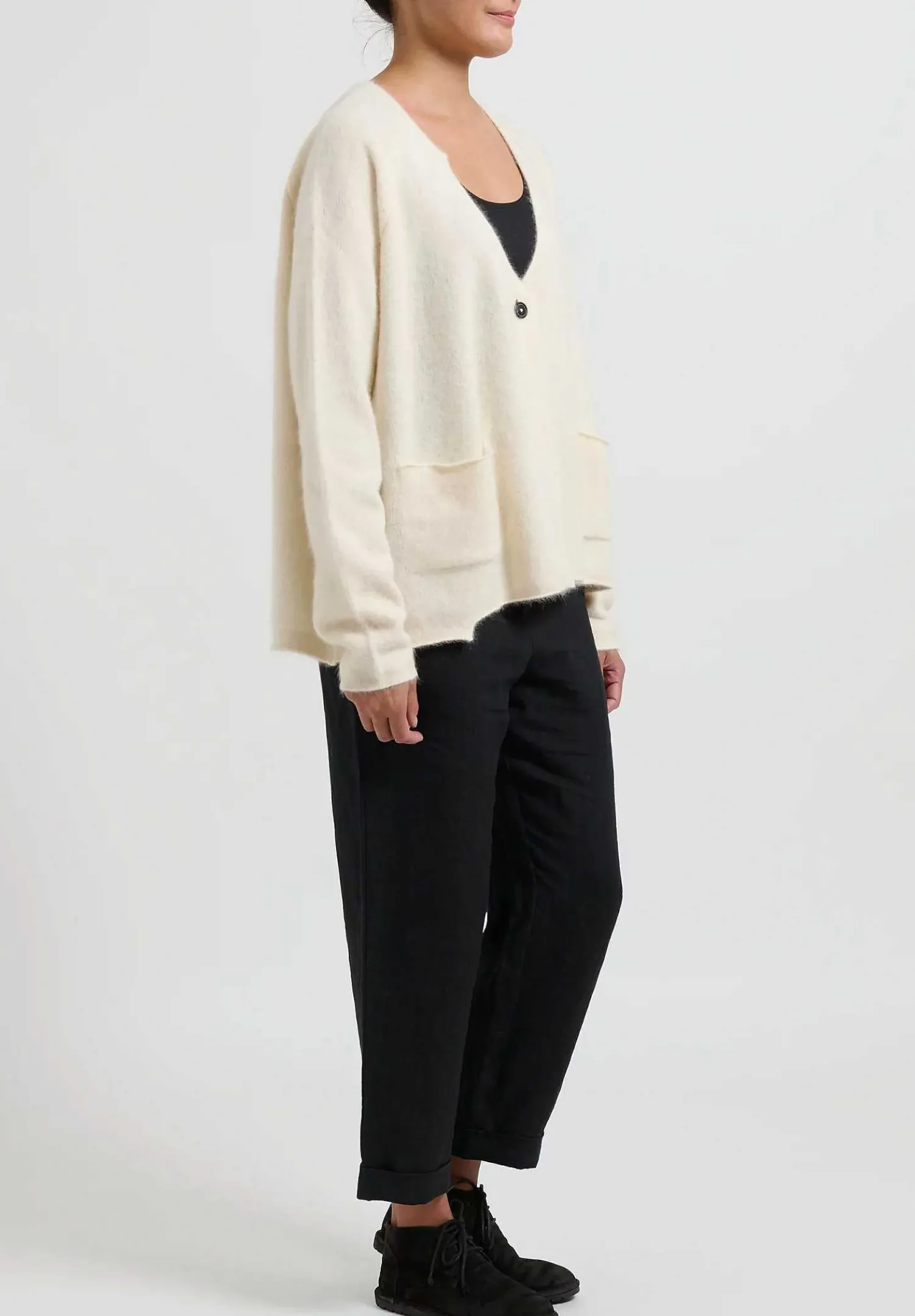 Rundholz Racoon Hair Knit Cardigan In Ivory White