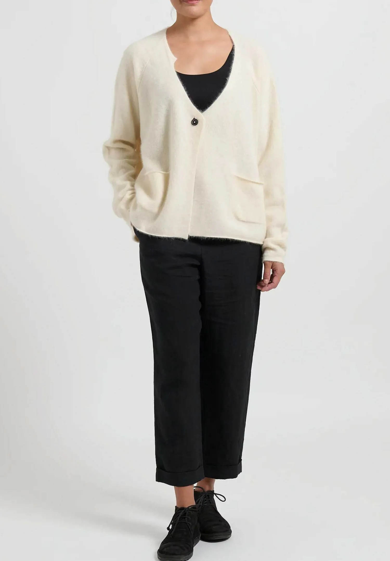 Rundholz Racoon Hair Knit Cardigan In Ivory White