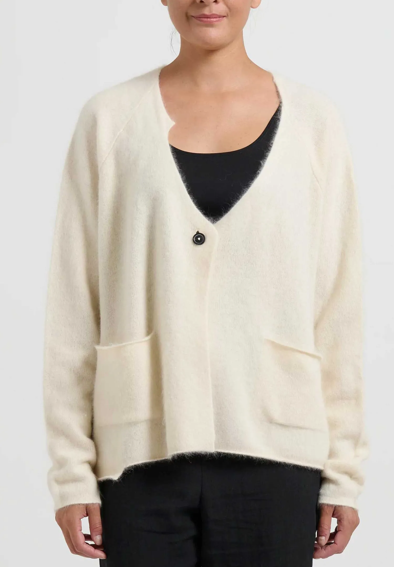 Rundholz Racoon Hair Knit Cardigan In Ivory White