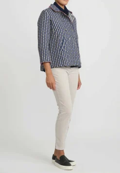 Péro Reversible Wool A-Line Jacket In Bue Dots & Plaid