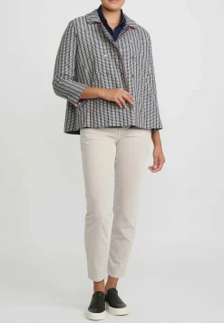 Péro Reversible Wool A-Line Jacket In Bue Dots & Plaid