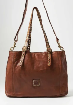 Campomaggi Riveted Shopping Bag In Cognac Brown