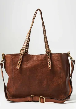 Campomaggi Riveted Shopping Bag In Cognac Brown