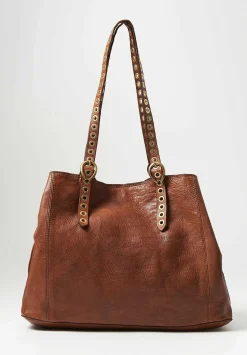Campomaggi Riveted Shopping Bag In Cognac Brown