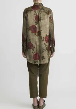 Uma Wang Rose Print ''Tyesha'' Shirt In Army Green And Red