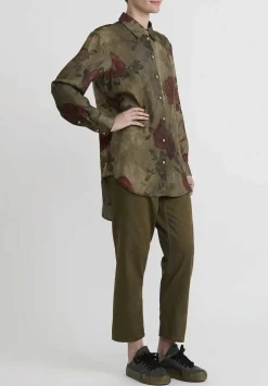 Uma Wang Rose Print ''Tyesha'' Shirt In Army Green And Red