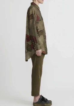 Uma Wang Rose Print ''Tyesha'' Shirt In Army Green And Red