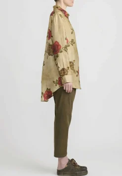 Uma Wang Rose Print ''Tyesha'' Shirt In Tan & Red