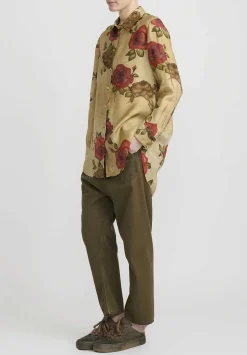 Uma Wang Rose Print ''Tyesha'' Shirt In Tan & Red