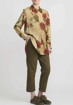 Uma Wang Rose Print ''Tyesha'' Shirt In Tan & Red