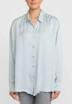 Jaga Satin Capri Button Up Shirt In Sky Blue