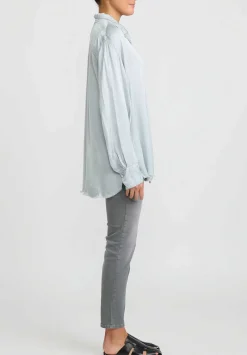 Jaga Satin Capri Button Up Shirt In Sky Blue