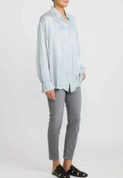 Jaga Satin Capri Button Up Shirt In Sky Blue