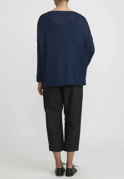 Album di Famiglia Serie Numerata Cotton Knit Scollo V-Neck Top In Navy Blue