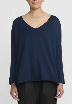 Album di Famiglia Serie Numerata Cotton Knit Scollo V-Neck Top In Navy Blue