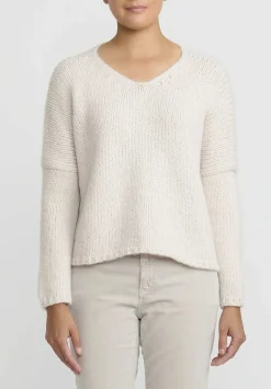 Album di Famiglia Serie Numerata Hand-Knit V-Neck Sweater In Fog Cream