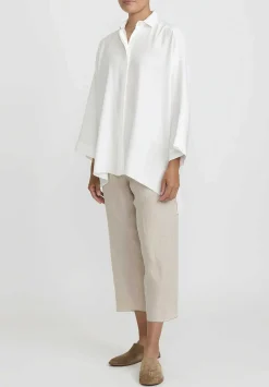Shi Cashmere Shi Charmeuse Silk Oversized Shirt In White