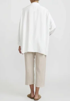 Shi Cashmere Shi Charmeuse Silk Oversized Shirt In Ivory