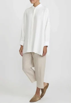 Shi Cashmere Shi Charmeuse Silk Oversized Shirt In Ivory