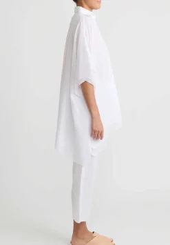 Shi Cashmere Shi Cotton Voile Square Button Up Shirt In White