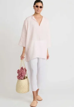 Shi Cashmere Shi Cropped Linen Pants In White