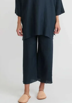 Shi Cashmere Shi Linen Cropped Pants In Navy Blue