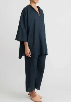 Shi Cashmere Shi Linen Cropped Pants In Navy Blue