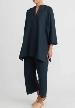 Shi Cashmere Shi Linen Cropped Pants In Navy Blue