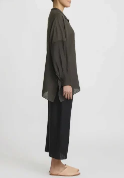 Shi Cashmere Shi Linen Wide Leg Cropped Pants In Black