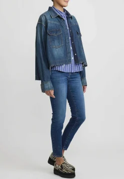 Sacai Shirt Jacket In Denim And Blue Stripe