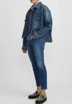 Sacai Shirt Jacket In Denim And Blue Stripe