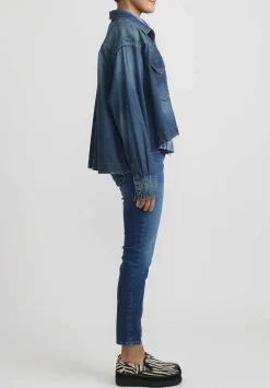 Sacai Shirt Jacket In Denim And Blue Stripe