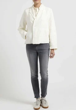 Umit Unal Short Double Button Linen Jacket In Ivory White
