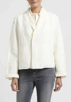Umit Unal Short Double Button Linen Jacket In Ivory White