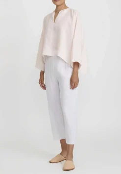 Shi Cashmere Short Linen Top In Pale Pink