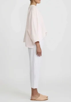Shi Cashmere Short Linen Top In Pale Pink